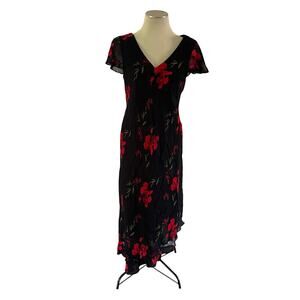 Vtg Y2K 2000s Black Floral Tiered Maxi Dress Sz 12 Fairy Grunge Whimsygoth Prom